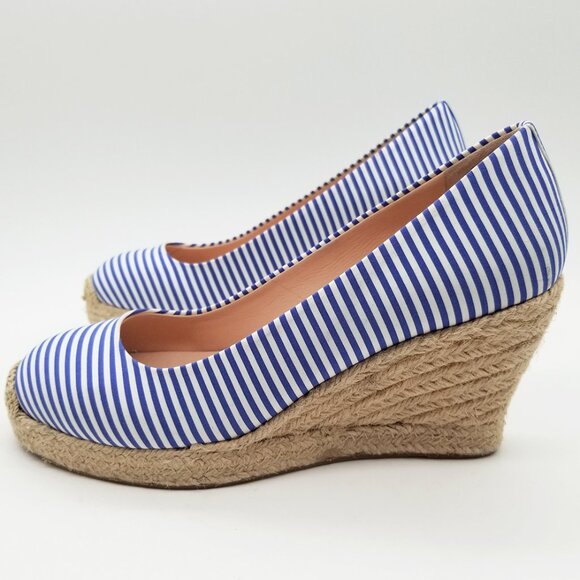 J.Crew Seville Espadrille Wedges in Blue Stripe 7 Jute Platform Coastal Nautical - Picture 6 of 16
